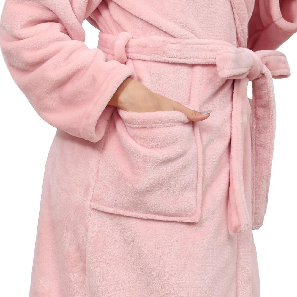 Women's Light pink Plush Soft Fleece Robe - Premium Cozy Warm Bathrobe - Picture 4 of 7